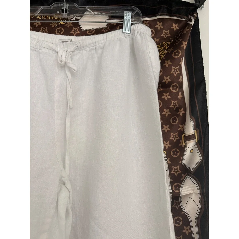 Jones New York White Linen Wide Leg Drawstring Waist Summer Pants Womens
